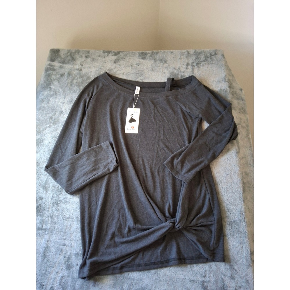 Leo Rosi Womens Large Charcoal Gray Front Knot Cold Shoulder Long Sleeve Top NWT